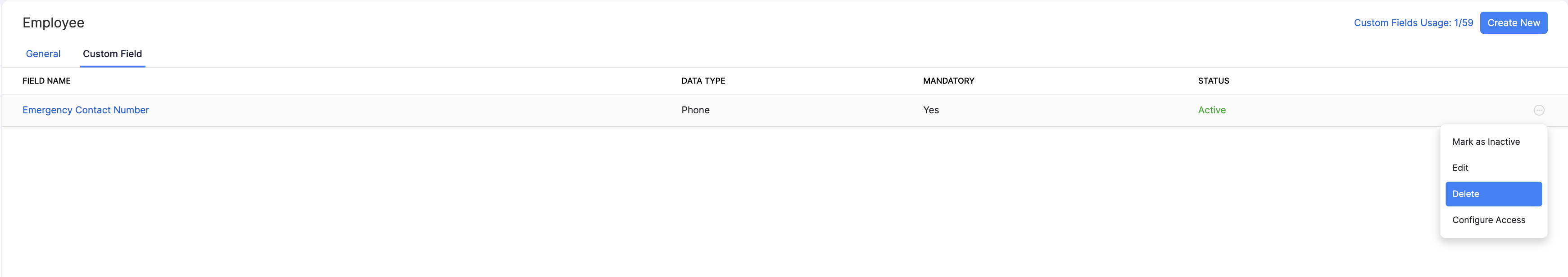 Delete a custom field in Zoho Payroll