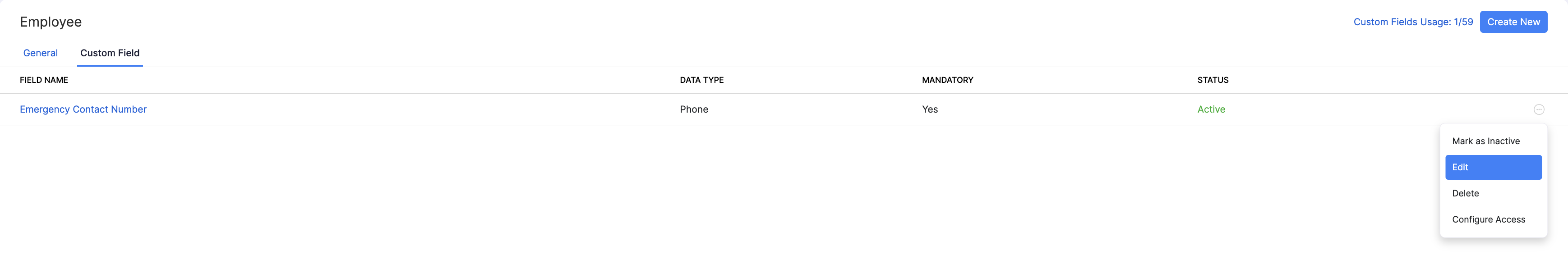 Edit a custom field in Zoho Payroll