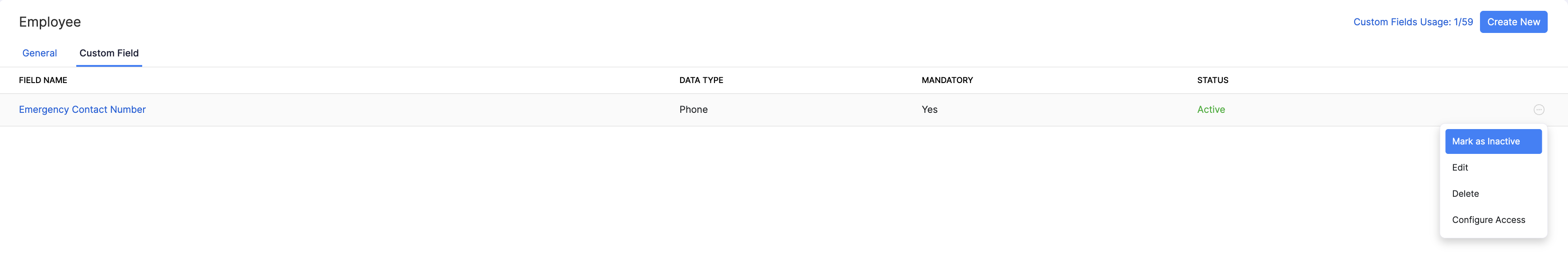 Mark a custom field as inactive in Zoho Payroll
