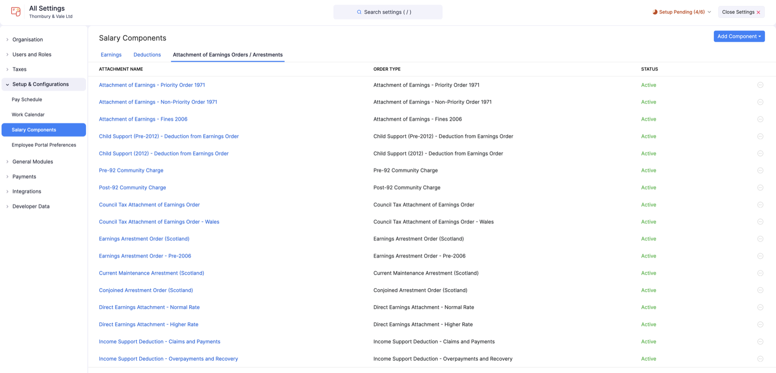 The Attachment of Earnings Orders / Arrestments tab