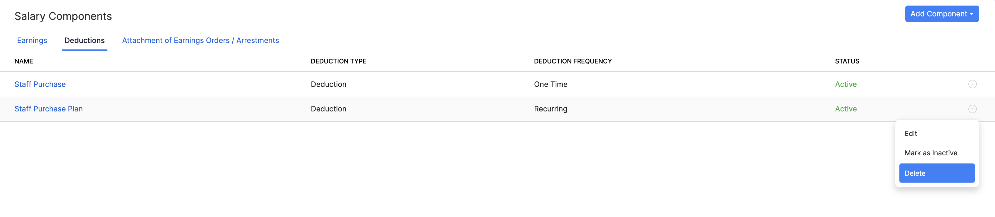 Delete a deduction in Zoho Payroll