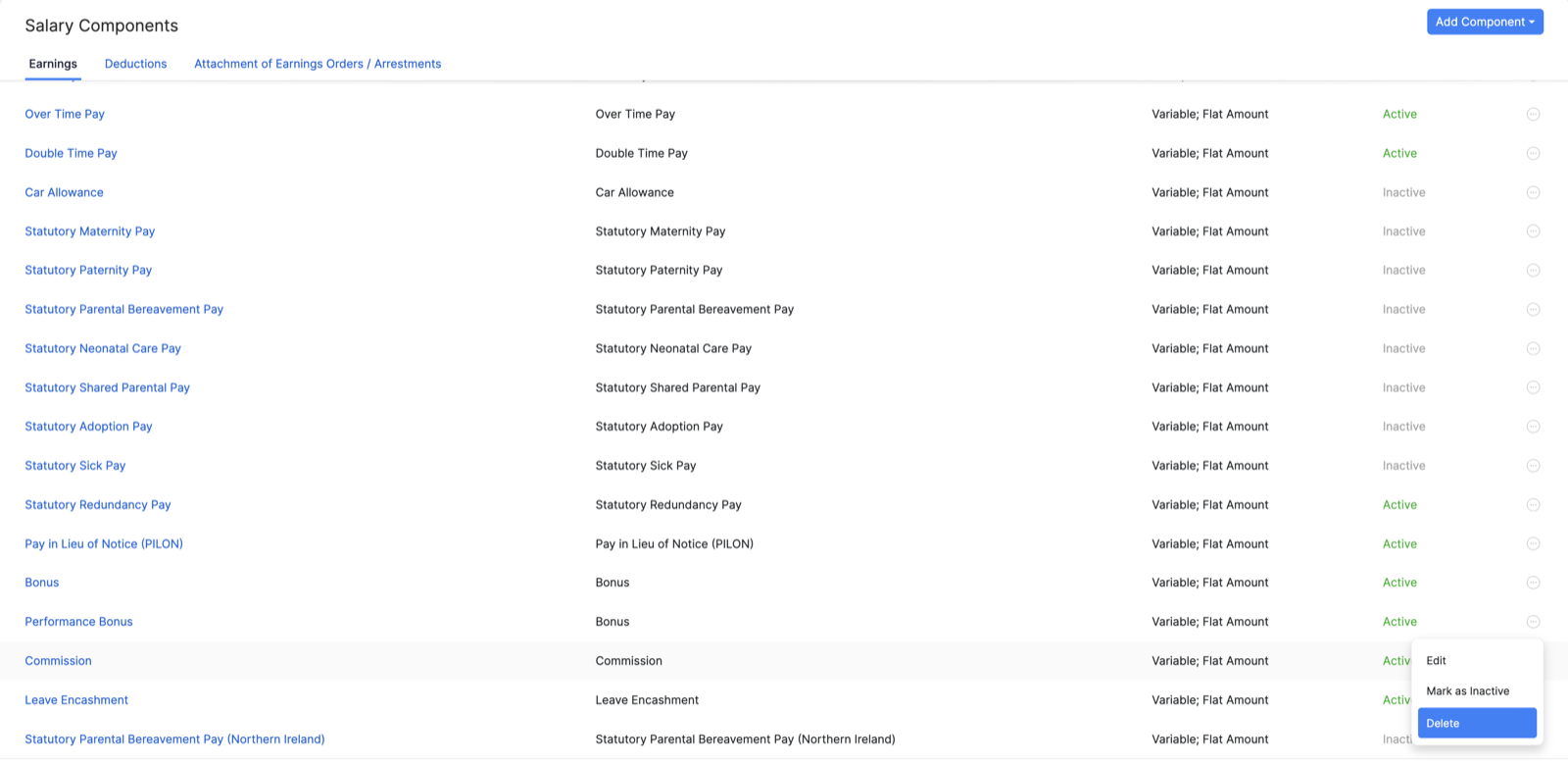 Delete an earning in Zoho Payroll