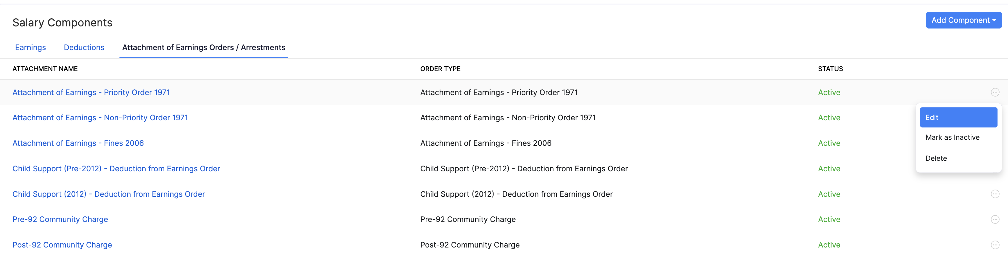 Edit an attachment of earnings in Zoho Payroll