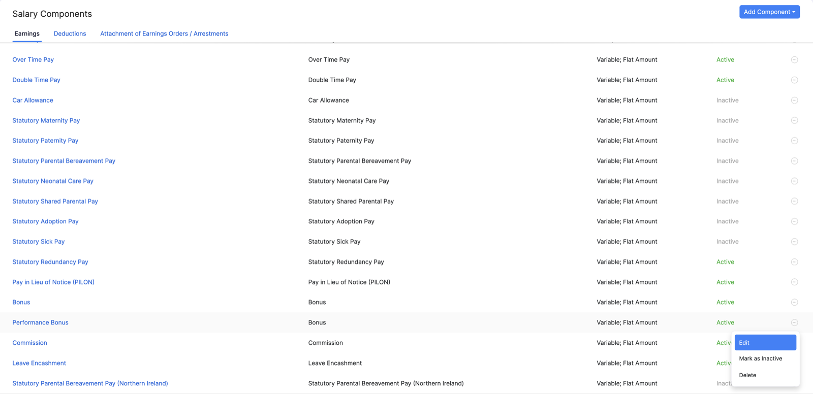 Edit an earning in Zoho Payroll