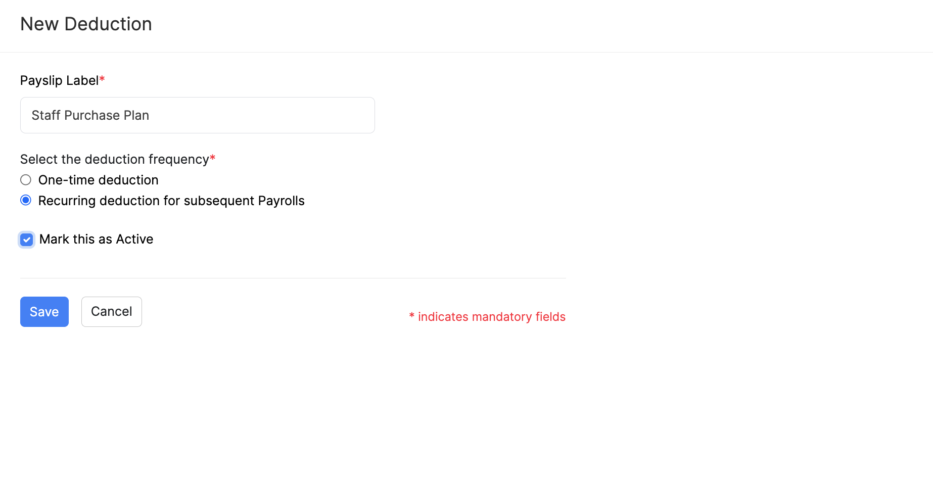 Add a recurring deduction in Zoho Payroll