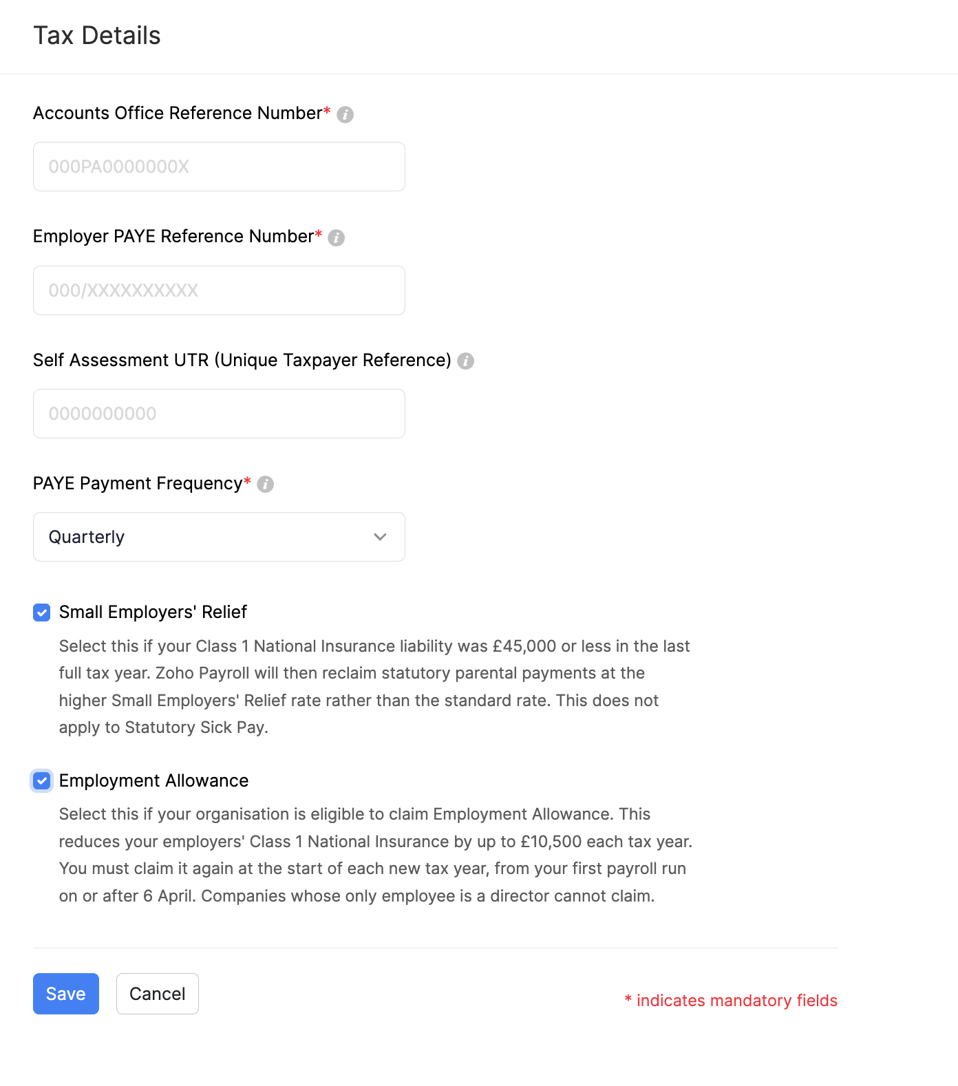 Configure Tax Details form in Zoho Payroll