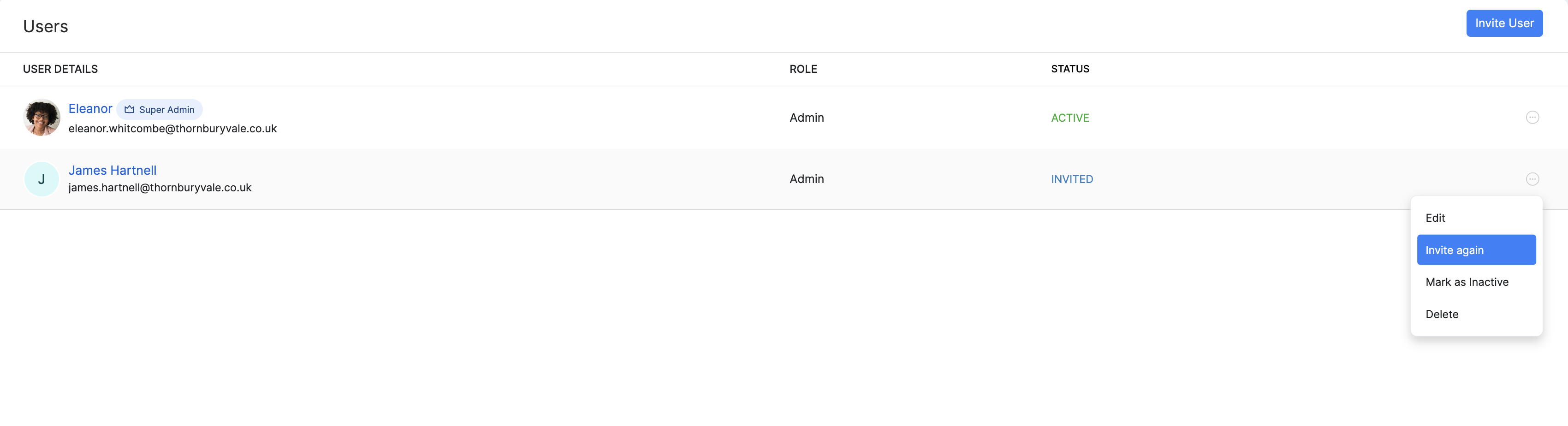 Invite a user again in Zoho Payroll