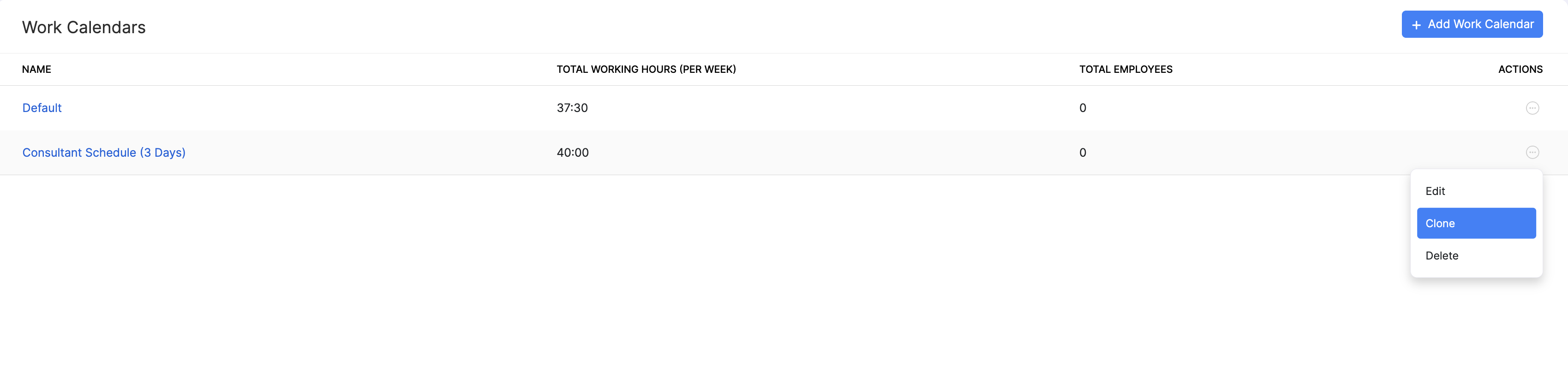 Clone a work calendar in Zoho Payroll