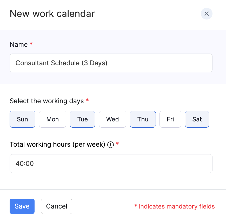 Add a new work calendar in Zoho Payroll