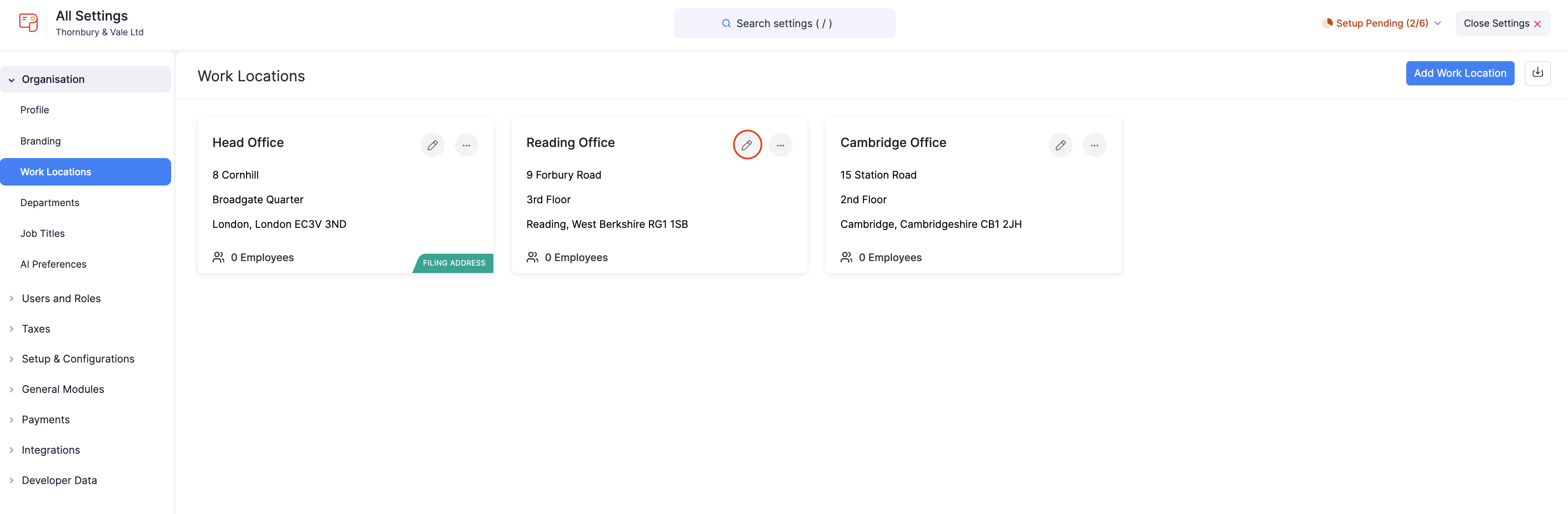 Edit a work location in Zoho Payroll