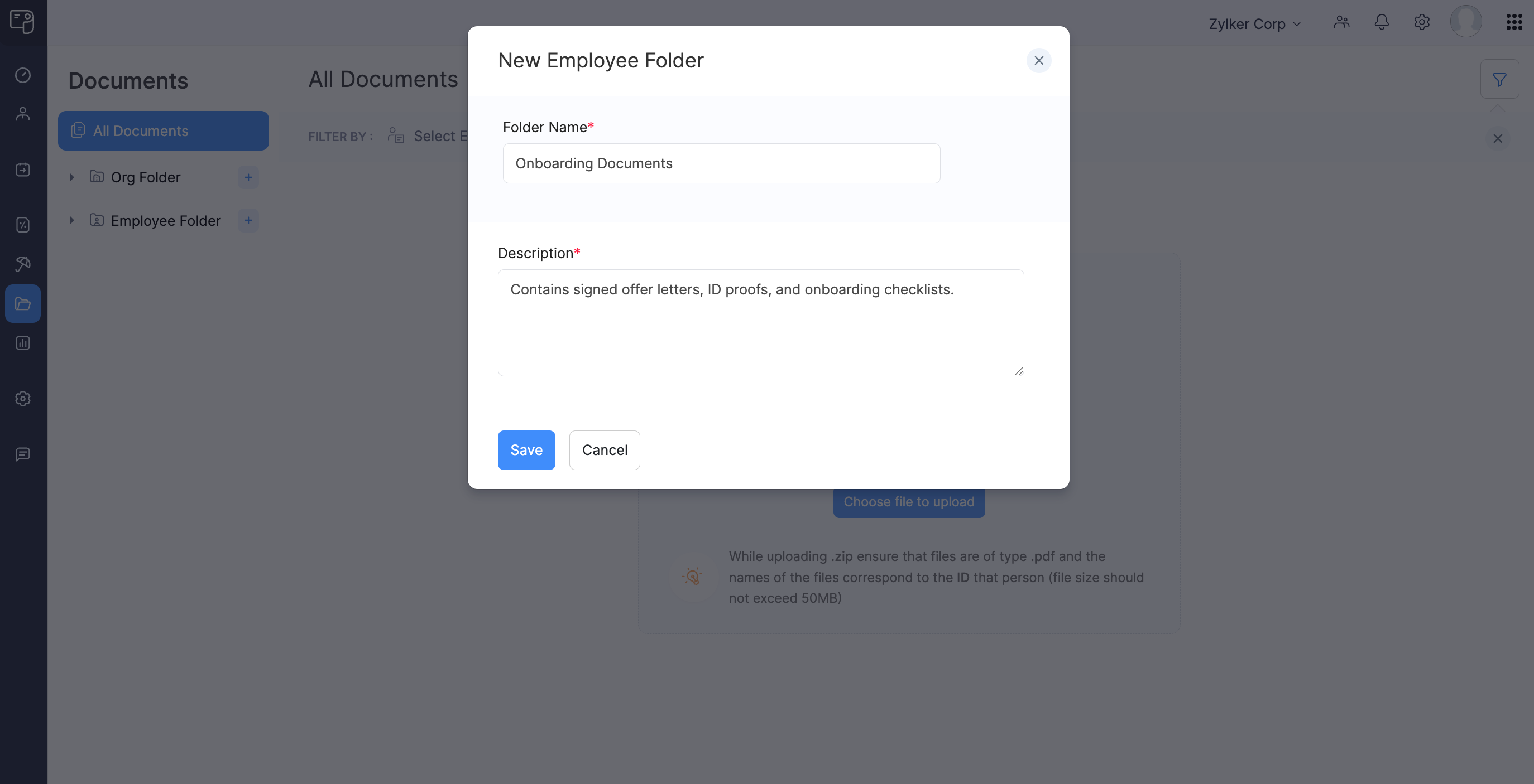 Add Details to Create a New Employee Folder