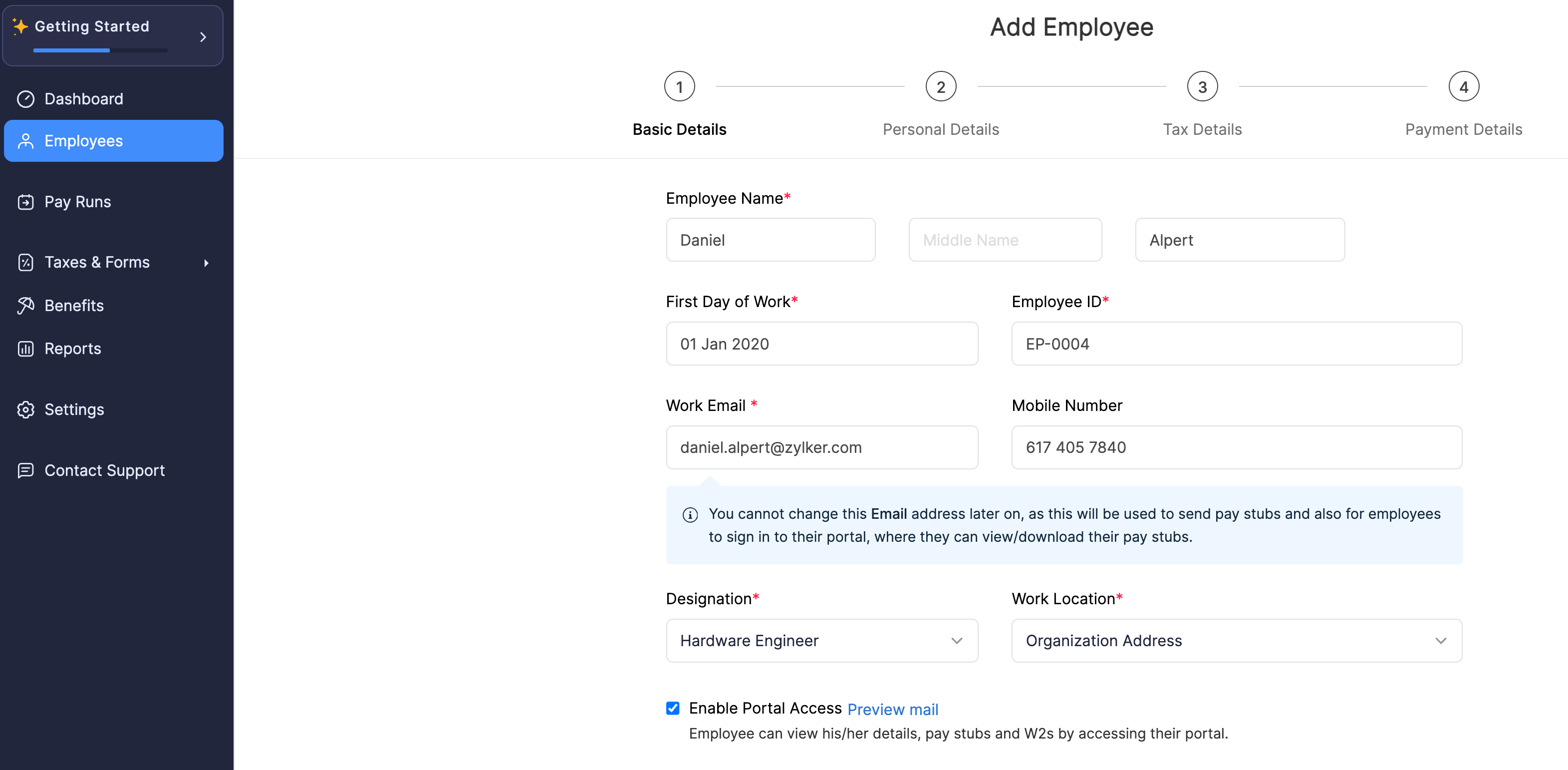 Provide Employee&rsquo;s Basic Details