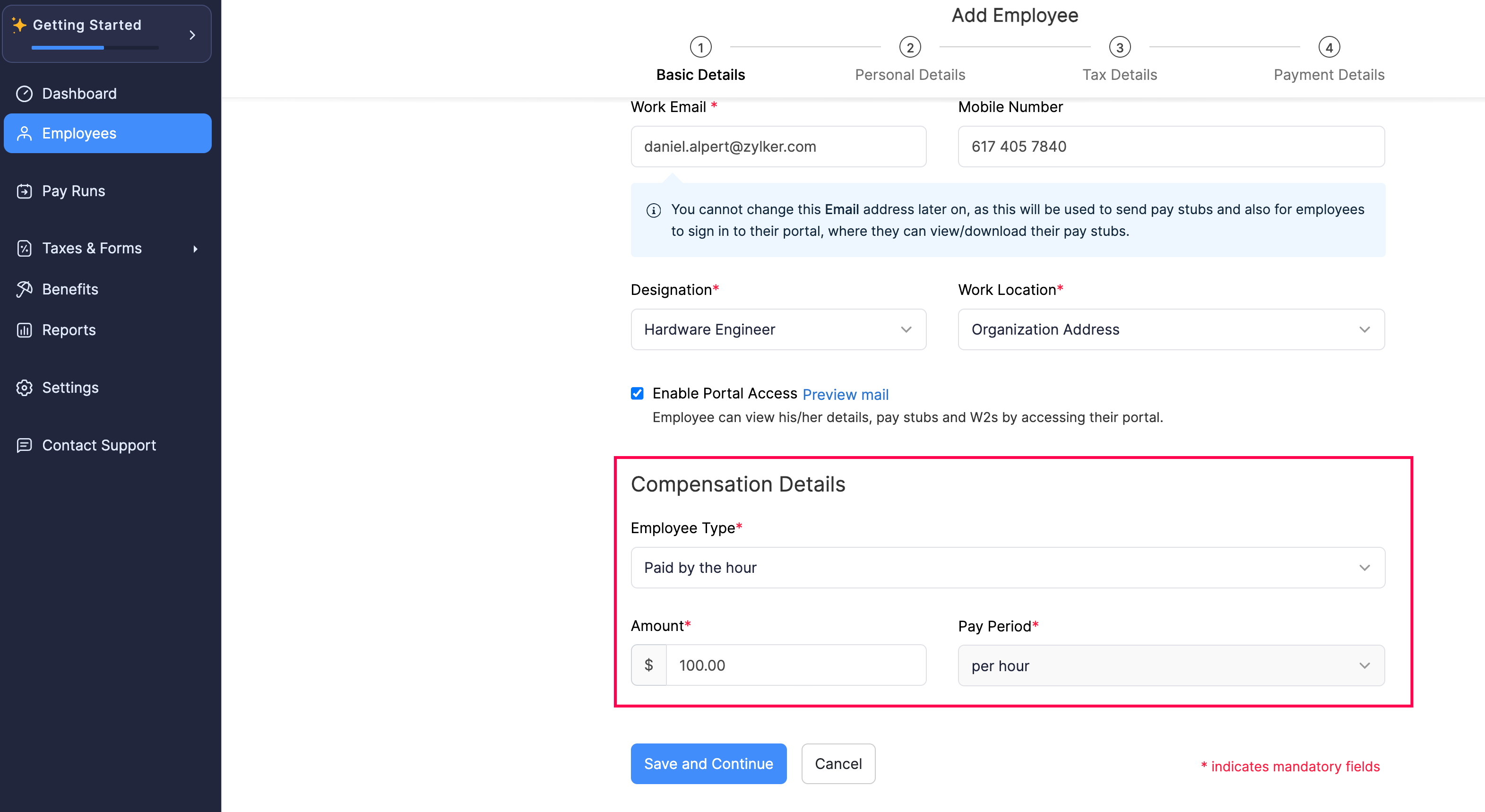 Provide Employee&rsquo;s Compensation Details