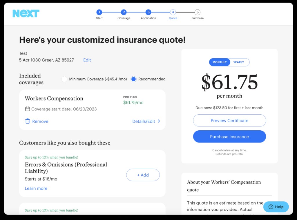 Customized insurance quote