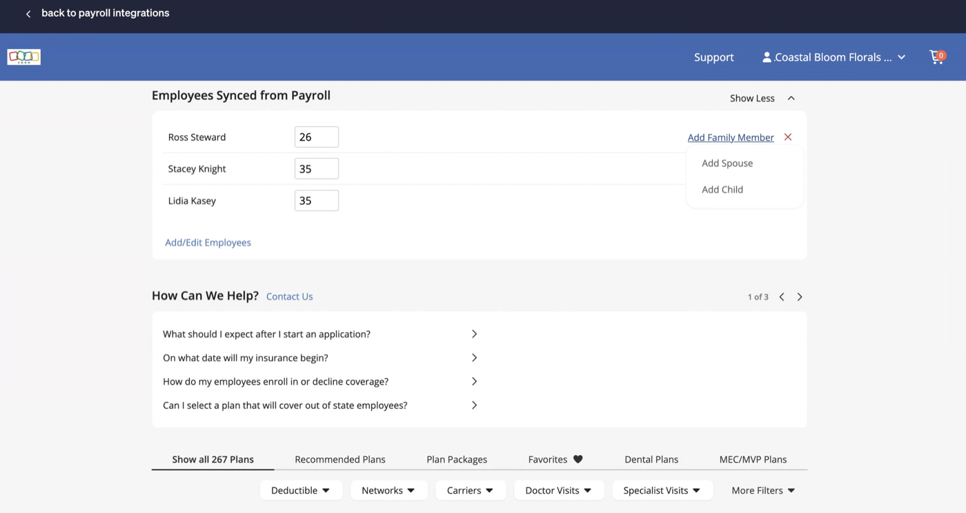 Add Family Member options for an employee