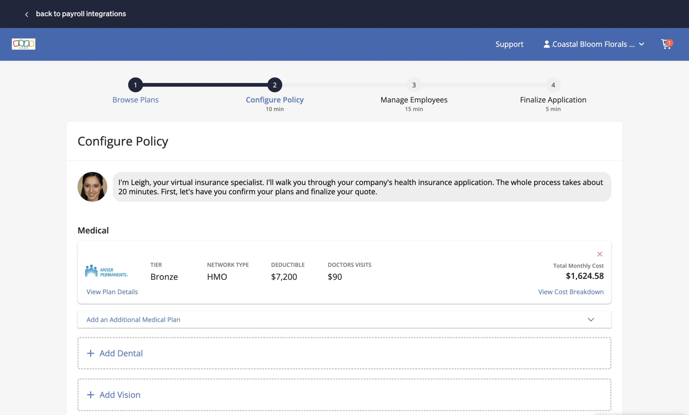 Configure policy with medical plan selected