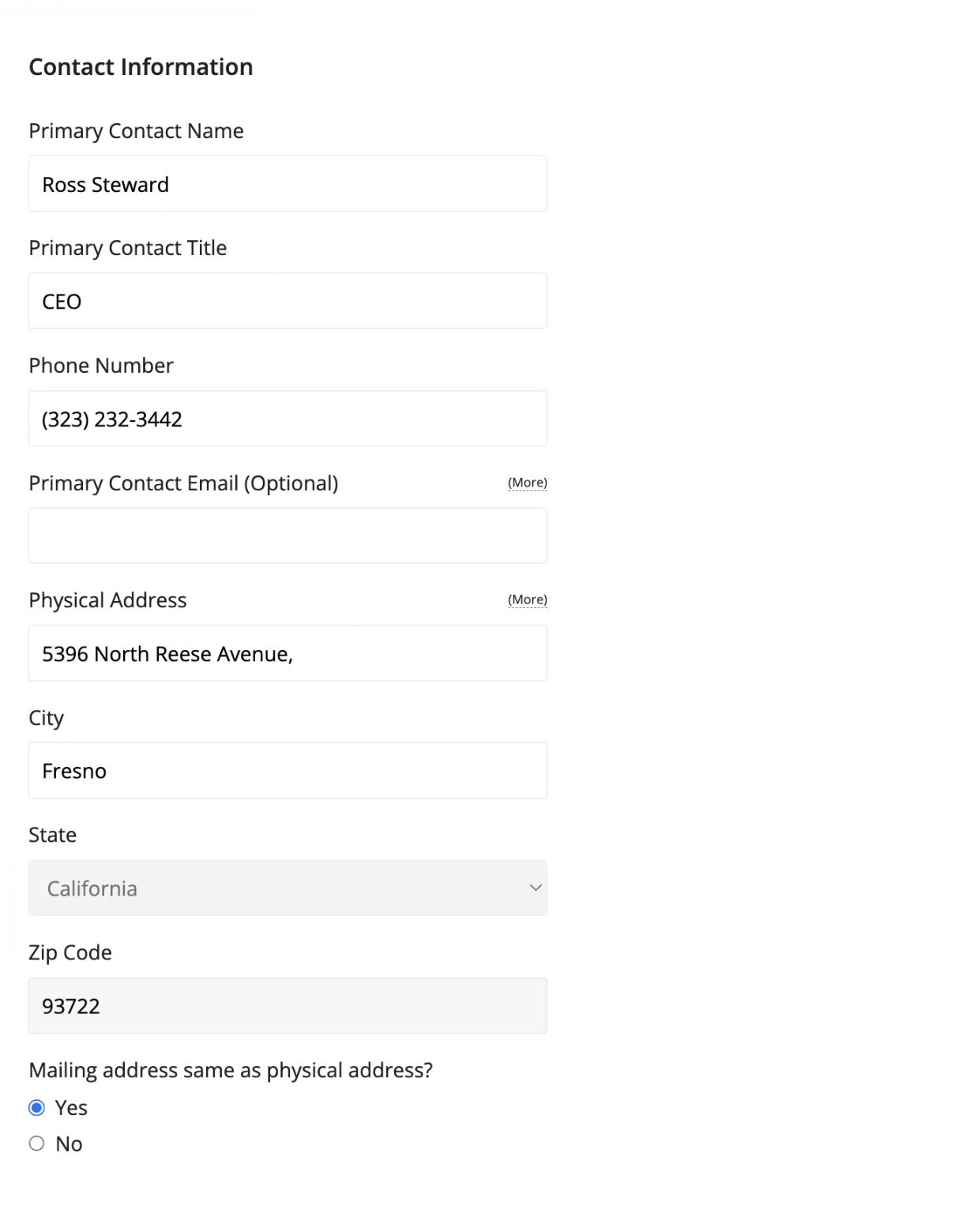 Contact information in SimplyInsured