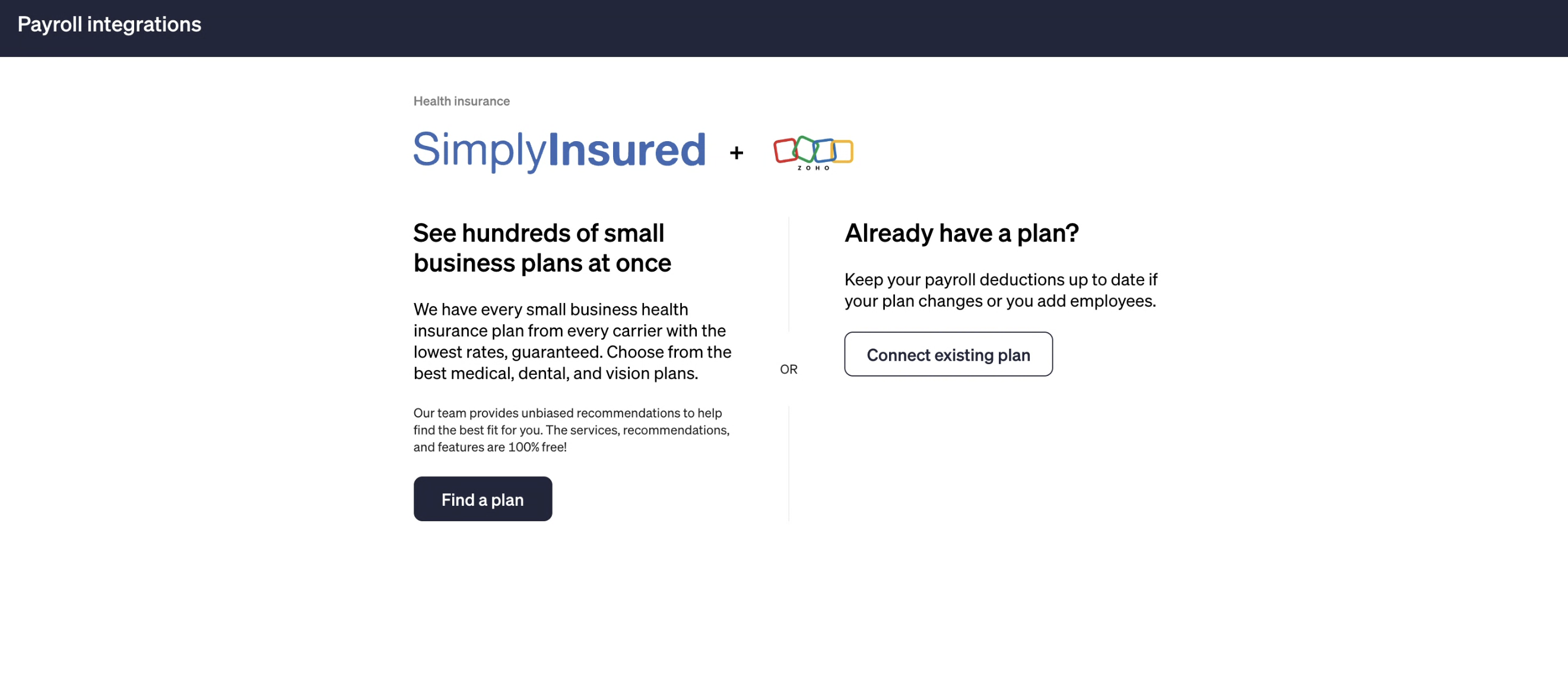 Find a plan or Connect existing plan