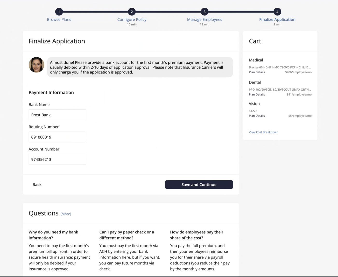 Payment information for first month premium