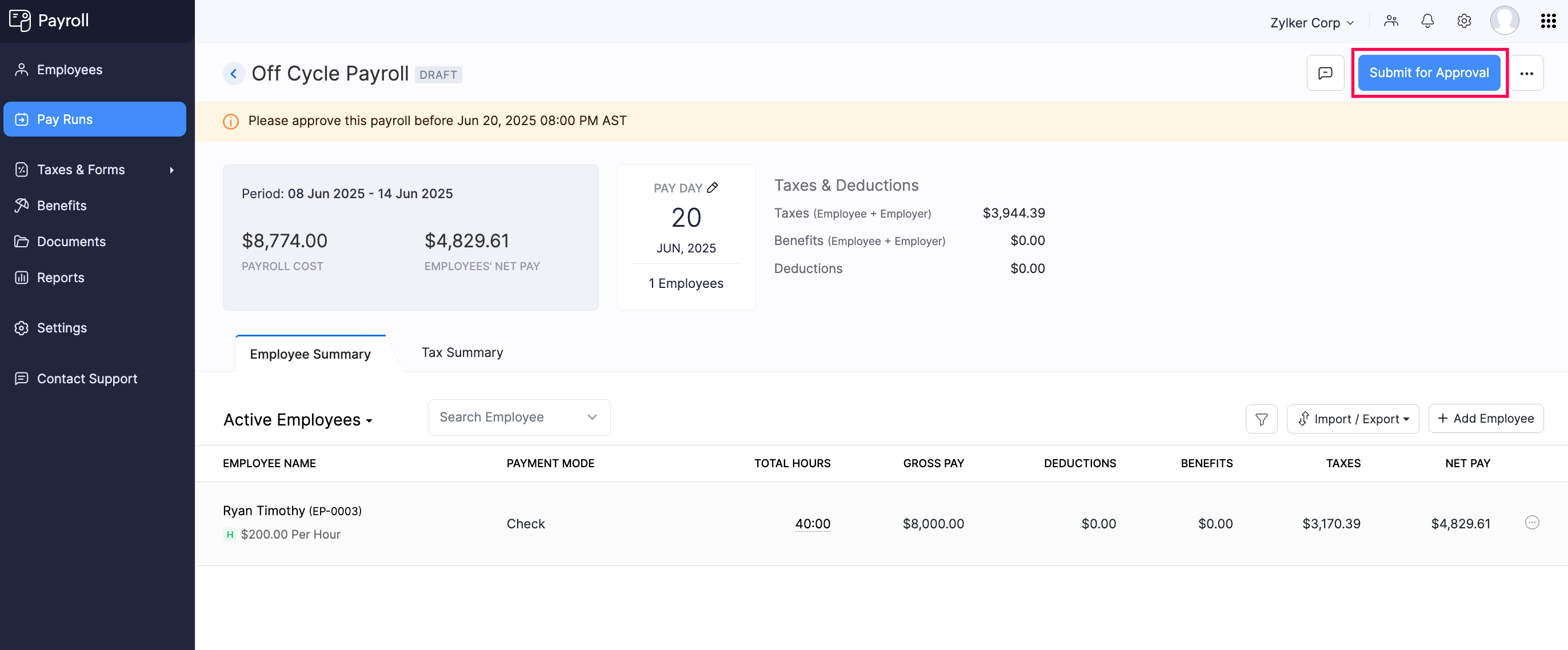 Submit Off-Cycle Payroll for Approval