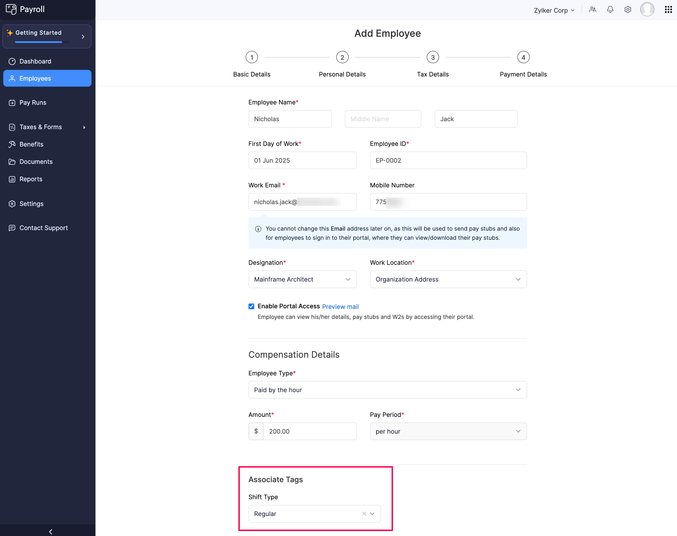 Associate Reporting Tags to Employees While Creating Their Profile