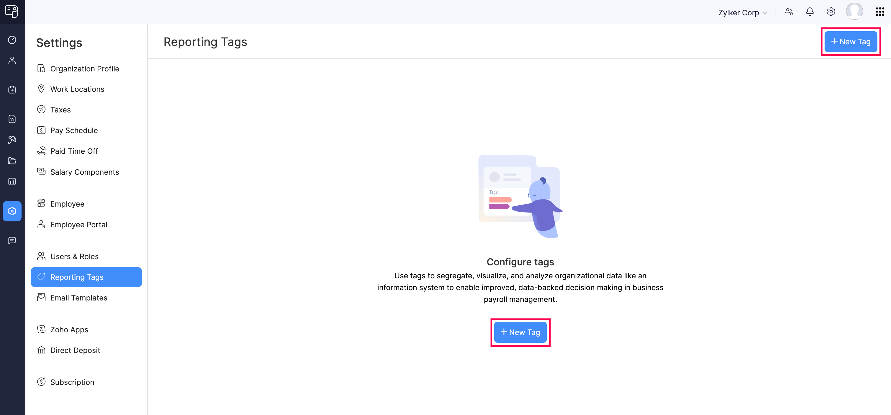 Create a New Reporting Tag in Zoho Payroll