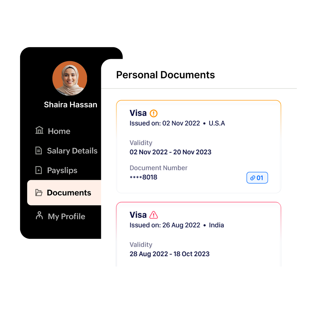 Screenshot of document management in Zoho Payroll Oman