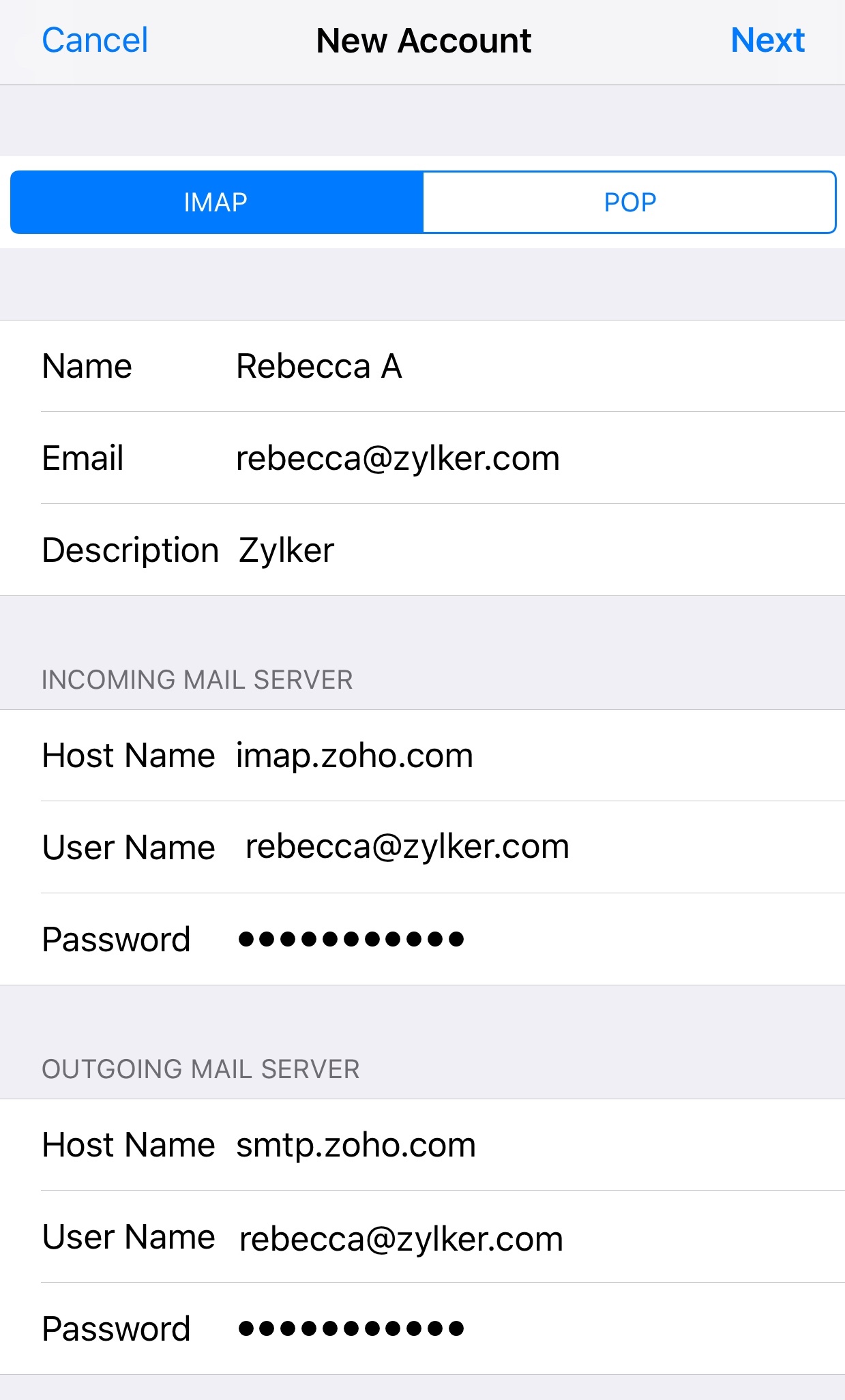 iPhone IMAP password setup