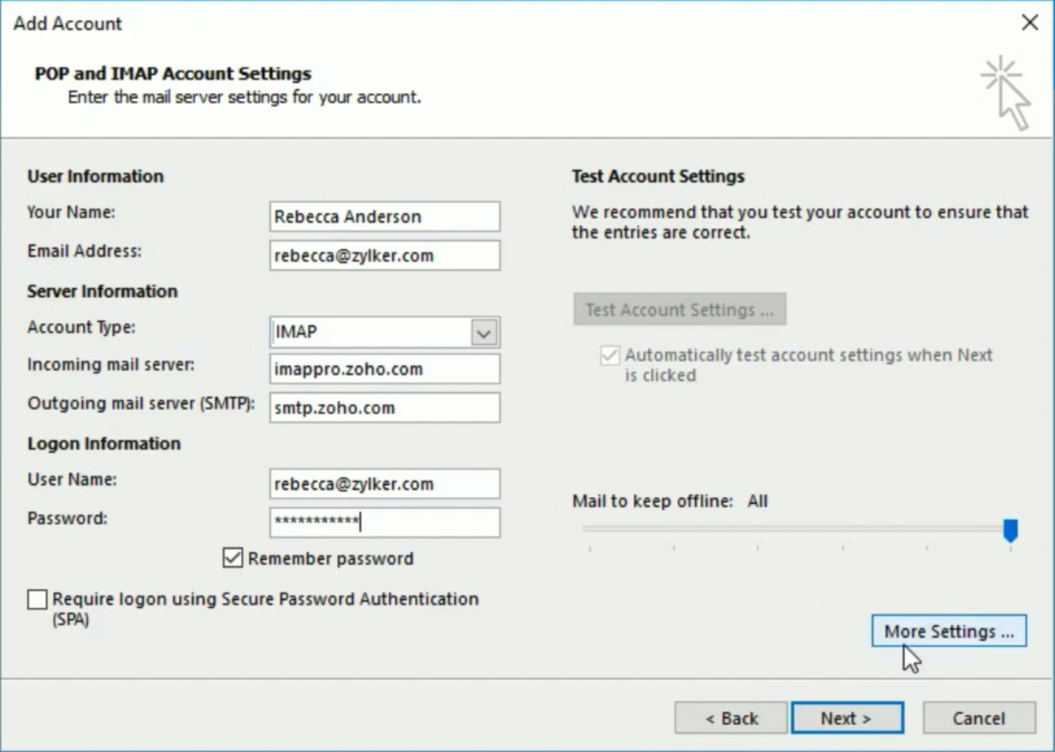 how to get outlook email server information to synchronize