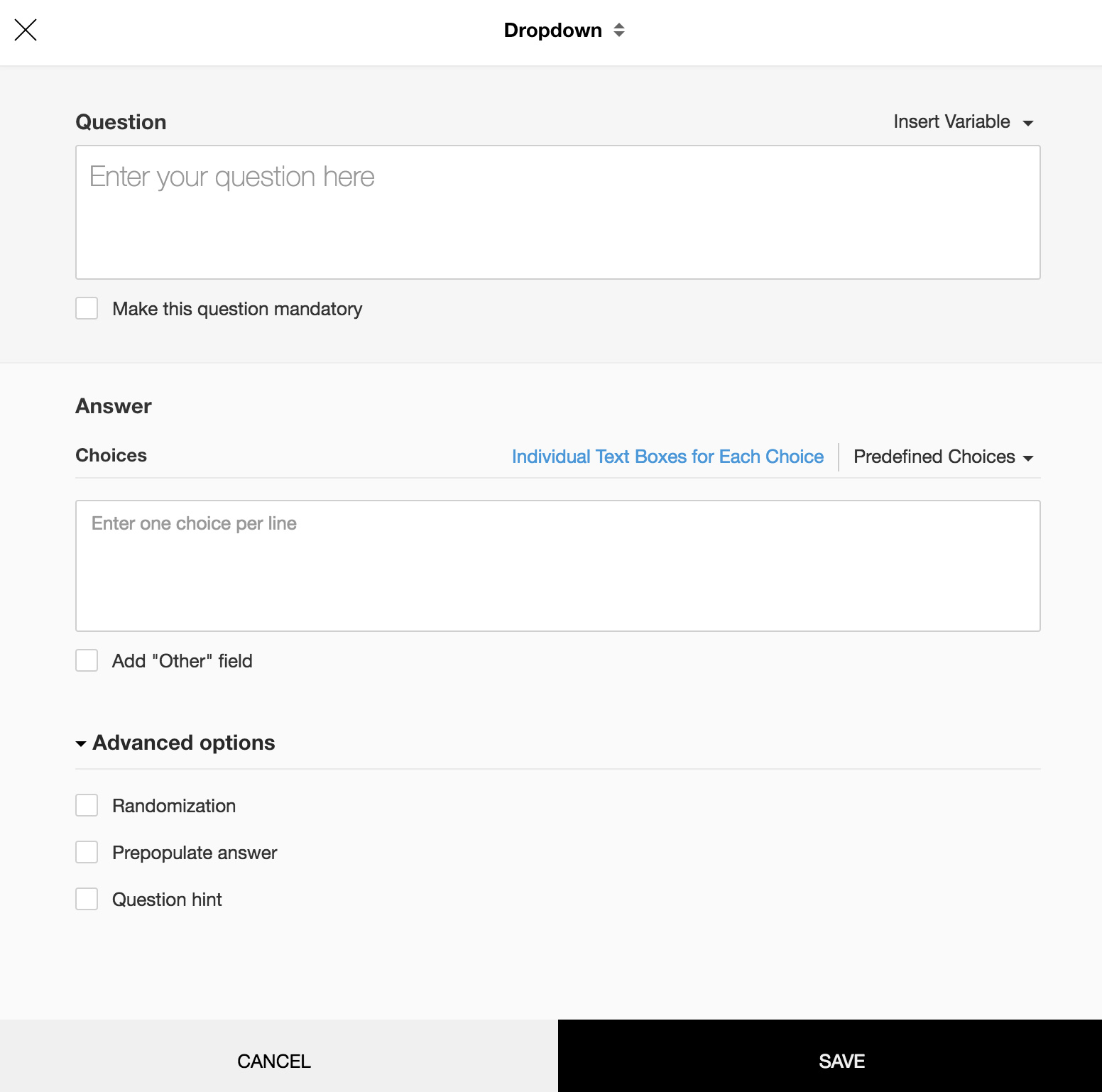 Dropdown question type