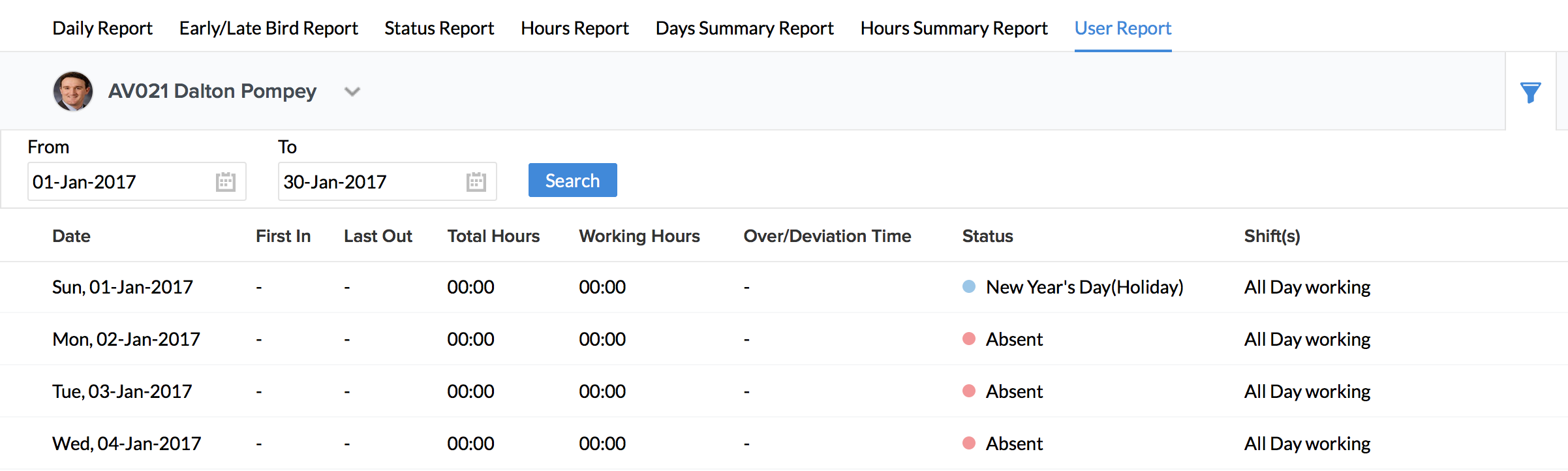 attendance reports zoho