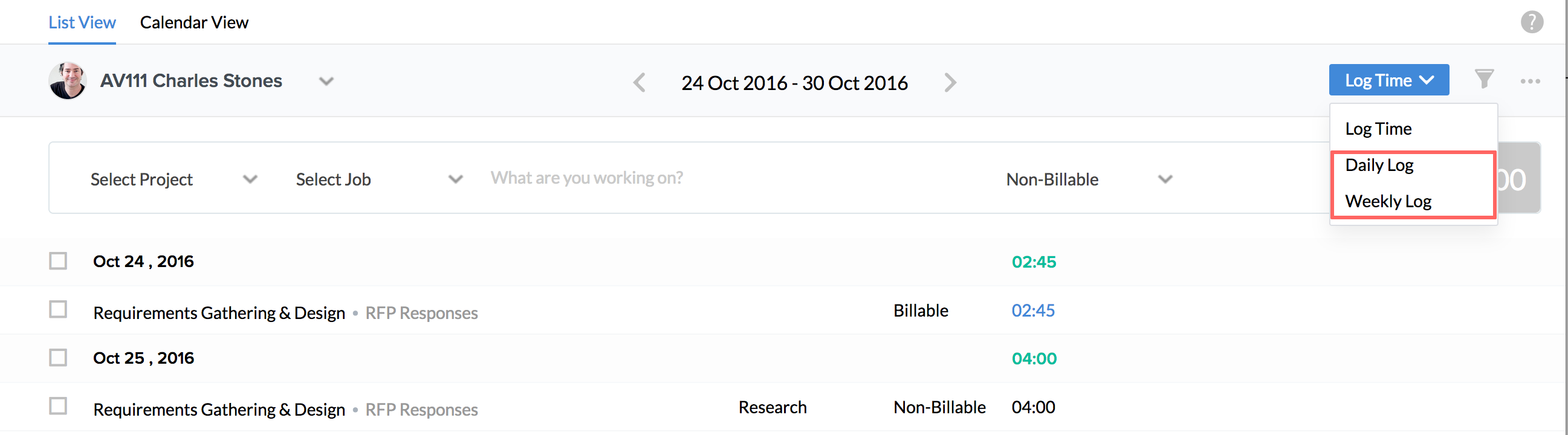 time tracker time logs zoho weekly time log