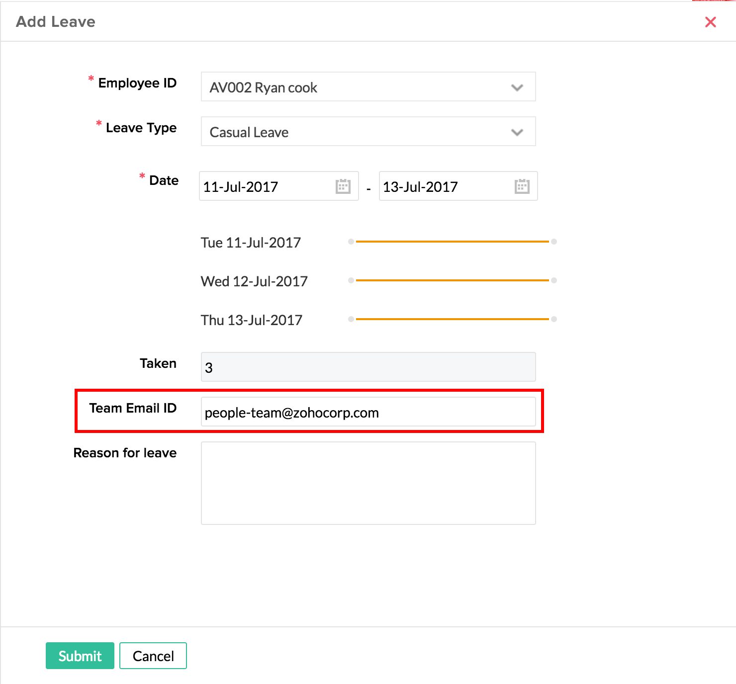 applying leave zoho people