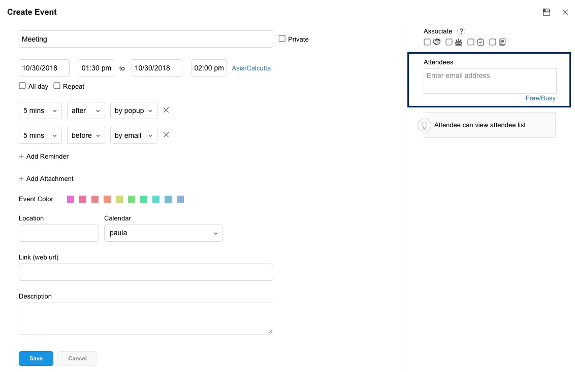 edit delete and associate events created on zoho calendar event invites