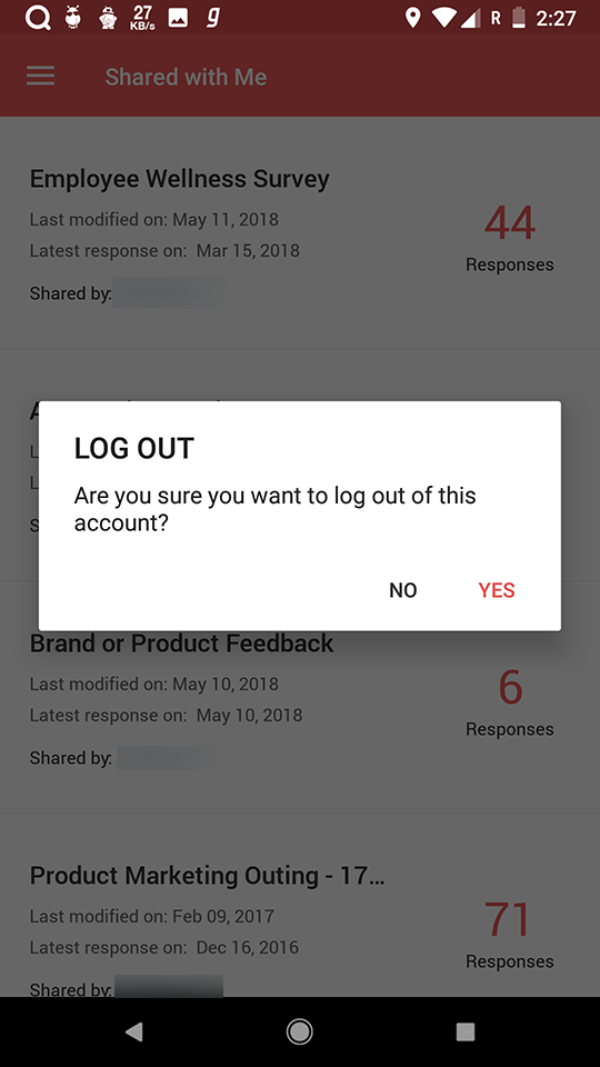 Survey android app logout