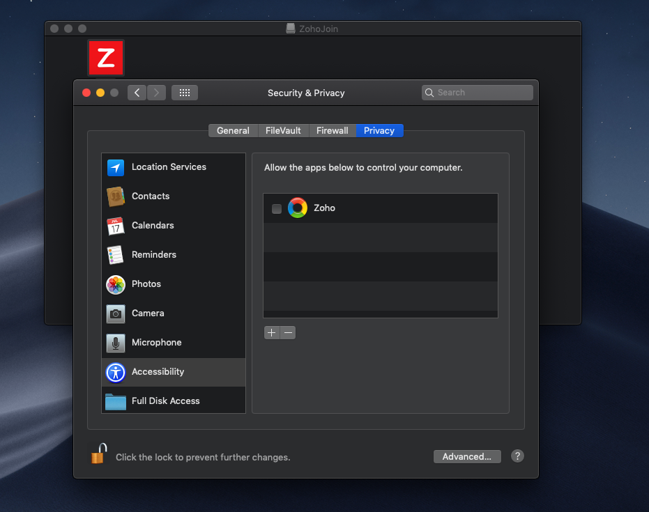 Mac Security & Privacy screen