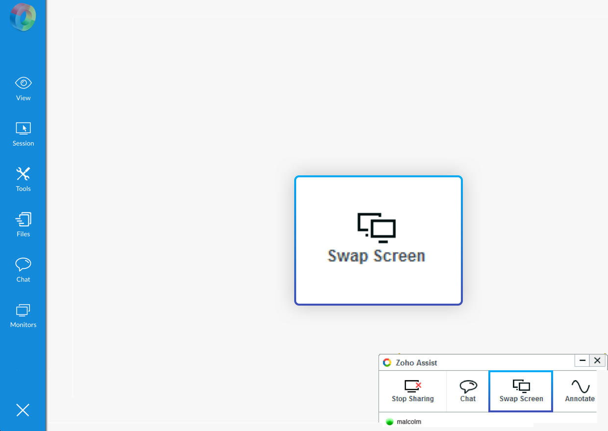 Remote desktop software with screen swap