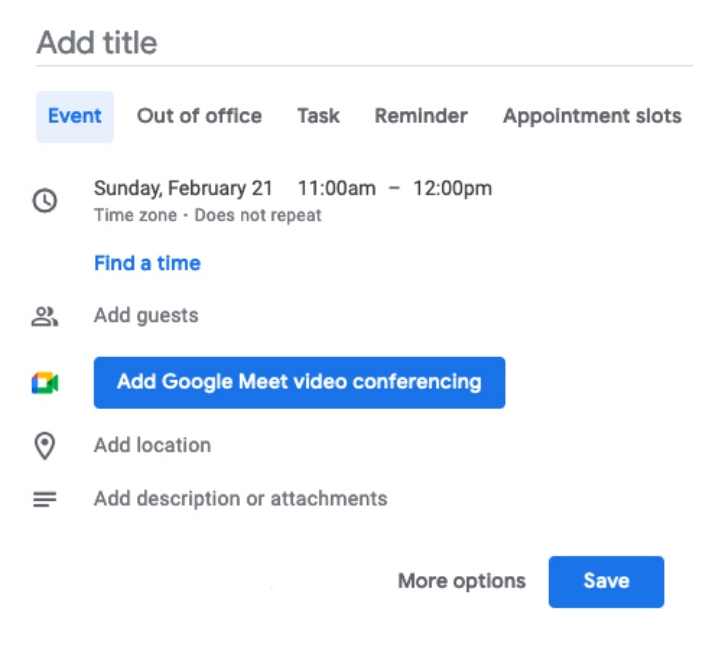 Google Calendar appointment slots