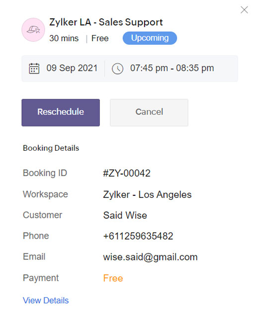 Canceling or rescheduling appointments with customers is easily done by Zoho Bookings