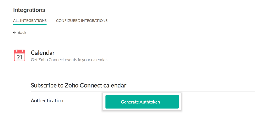zoho connect help calendar integration generate calendar