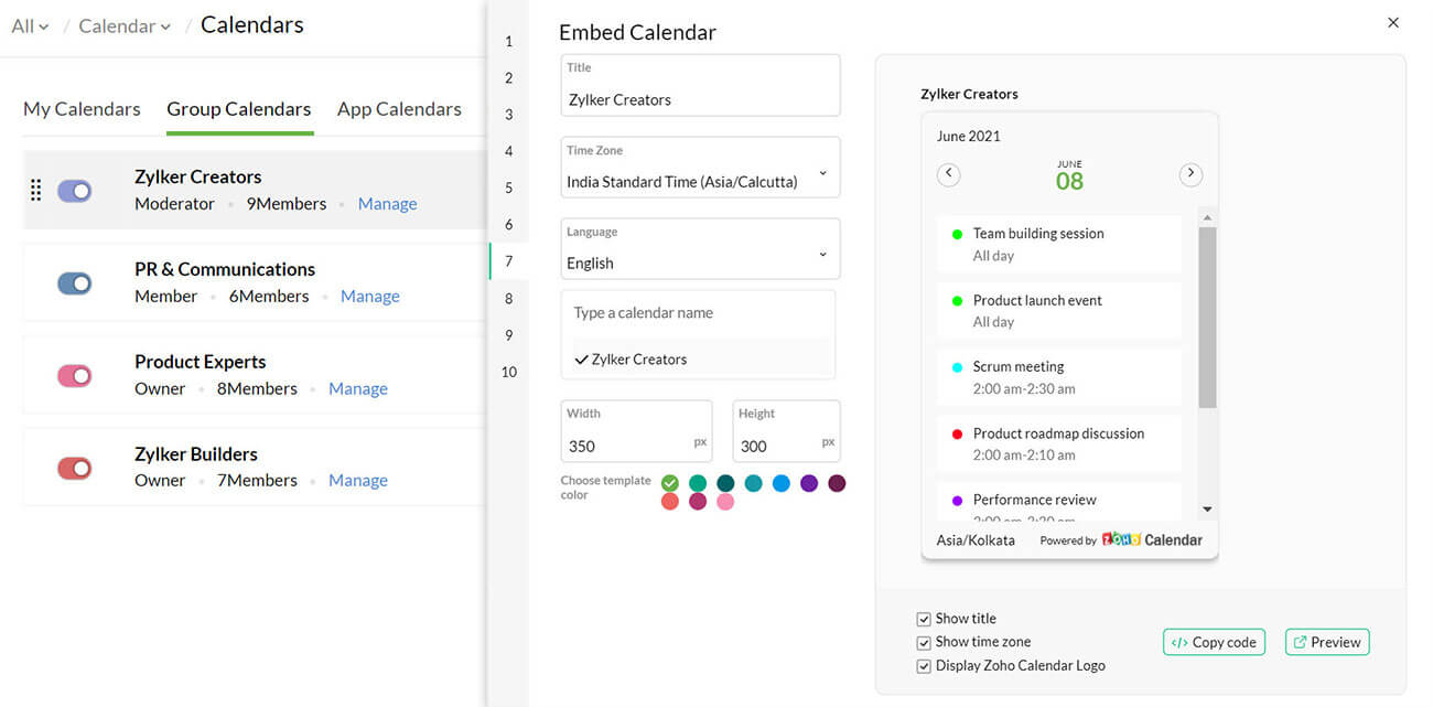 Zoho Calendar カレンダーの共有と埋め込み Zoho Calendar カレンダーの共有と埋め込み