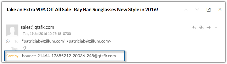 How Zoho Mail shows sender details
