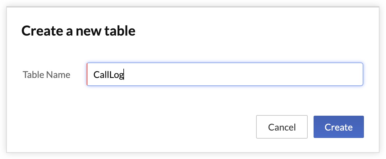 Create Table - Simple Dialer App Tutorial | Online Help - Catalyst