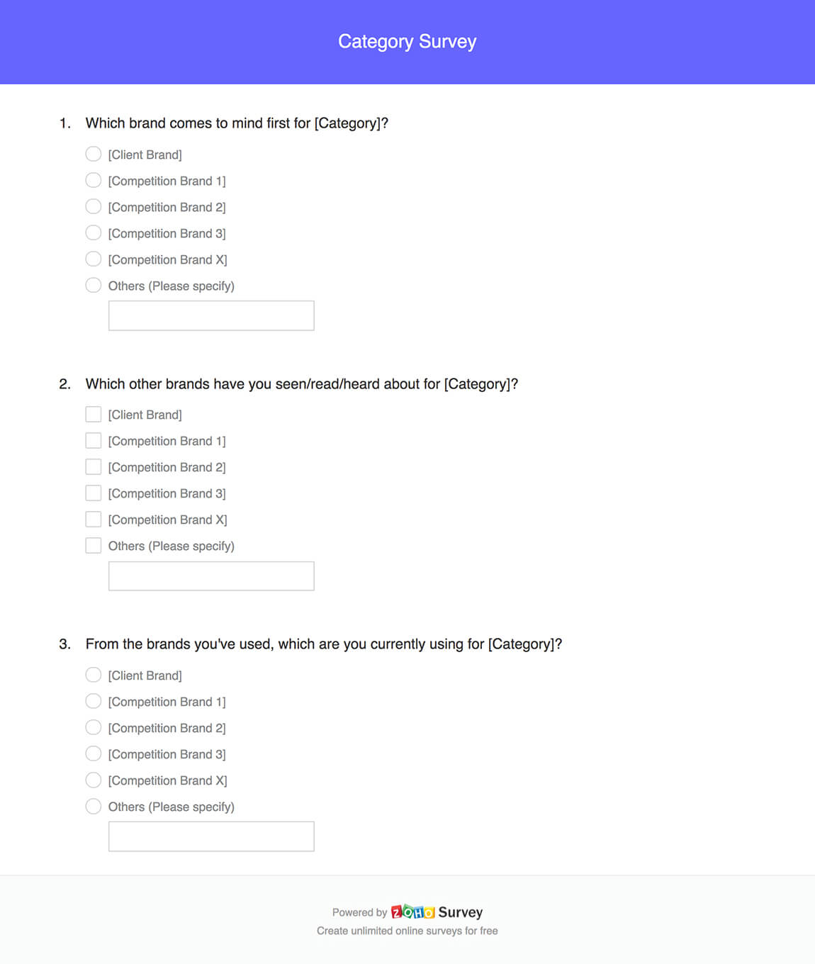 Category survey questionnaire template