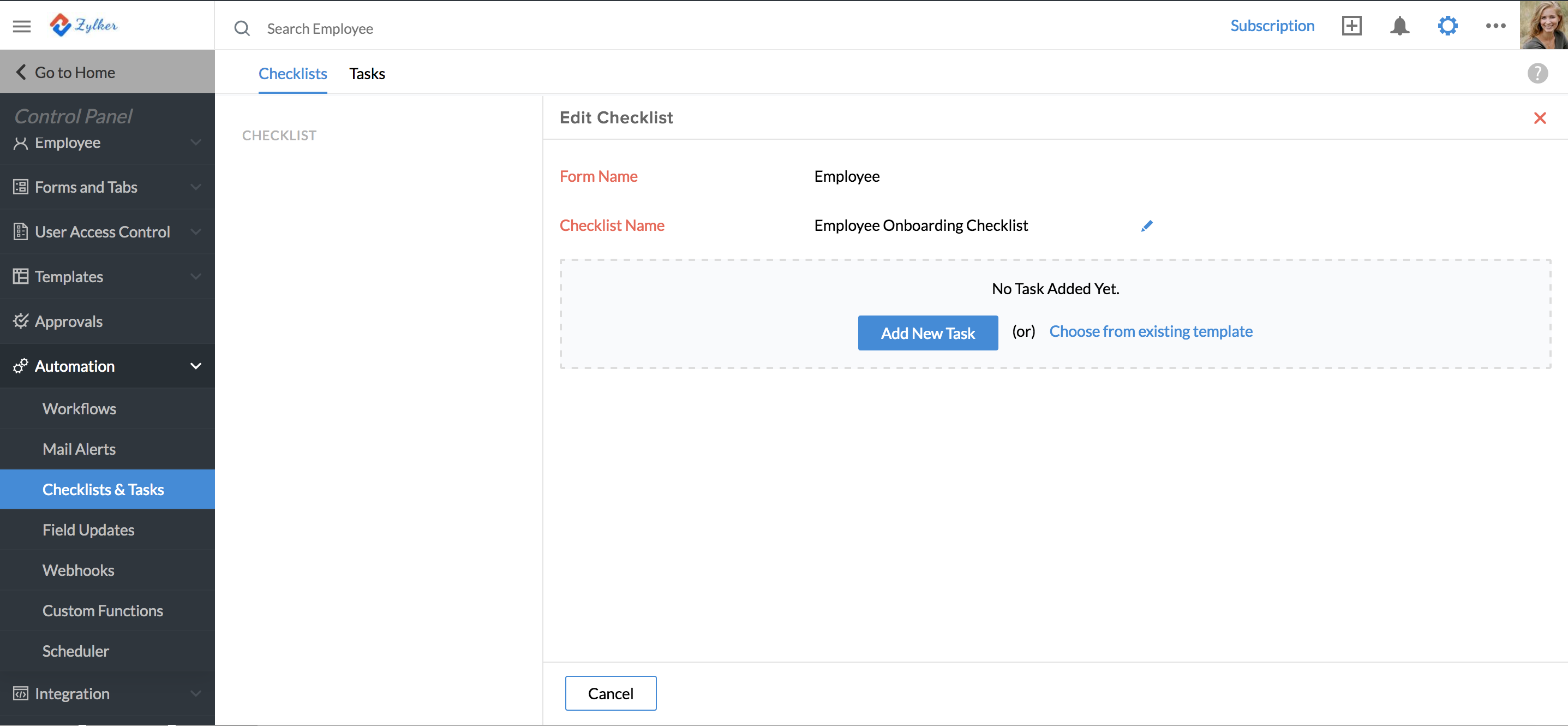automation in checklists zoho people creating a checklist