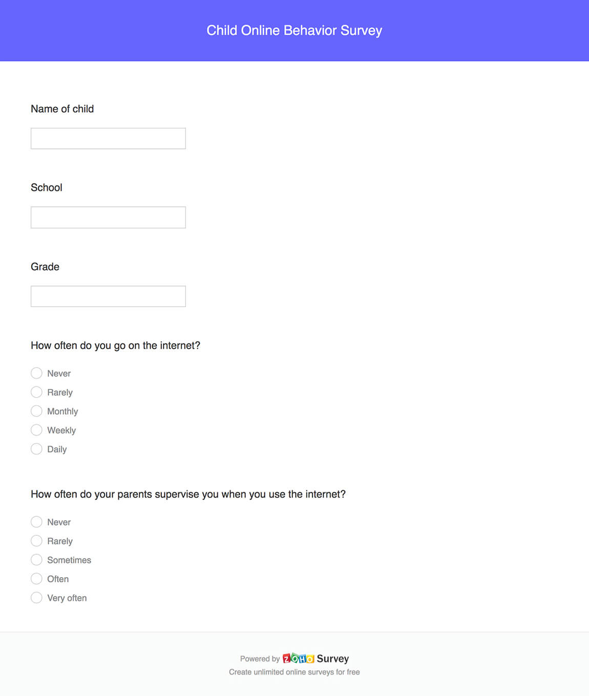 Child Online Behavior Survey Template Zoho Survey