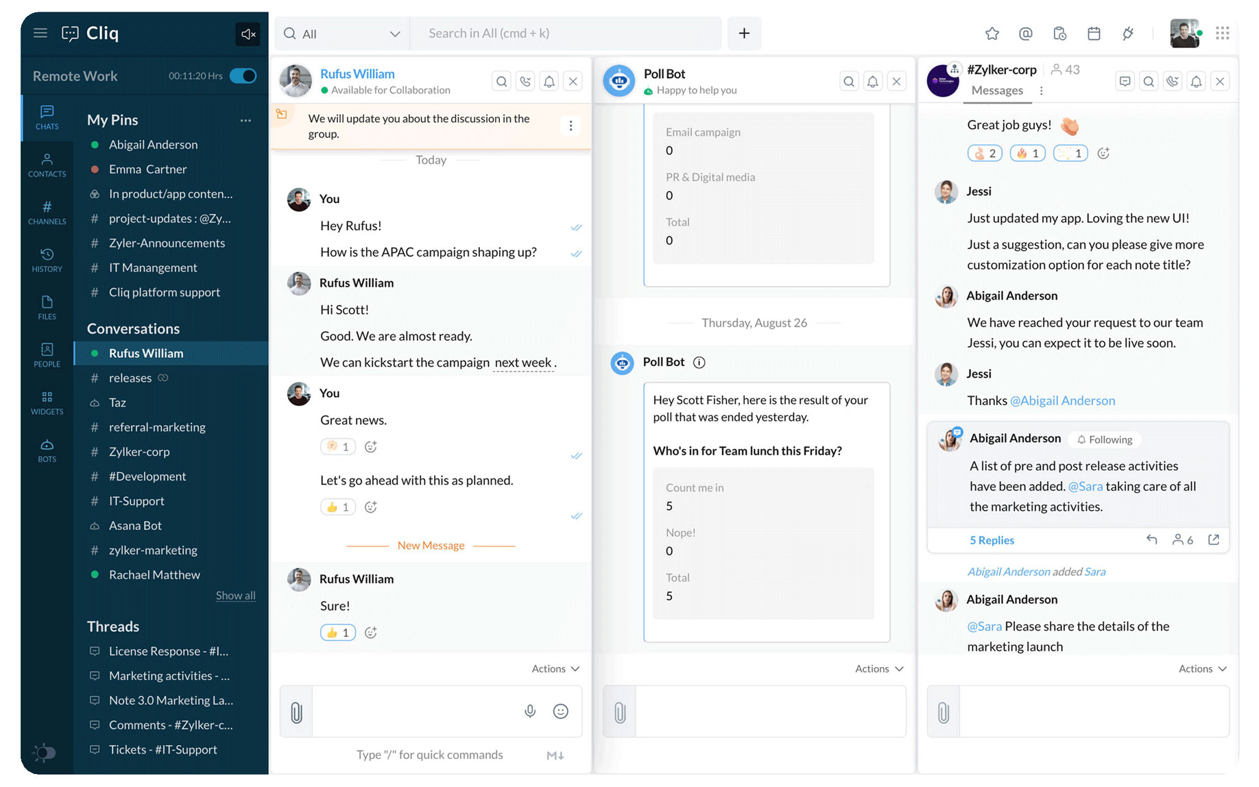 Team collaboration is easier with Cliq's multi-chat view