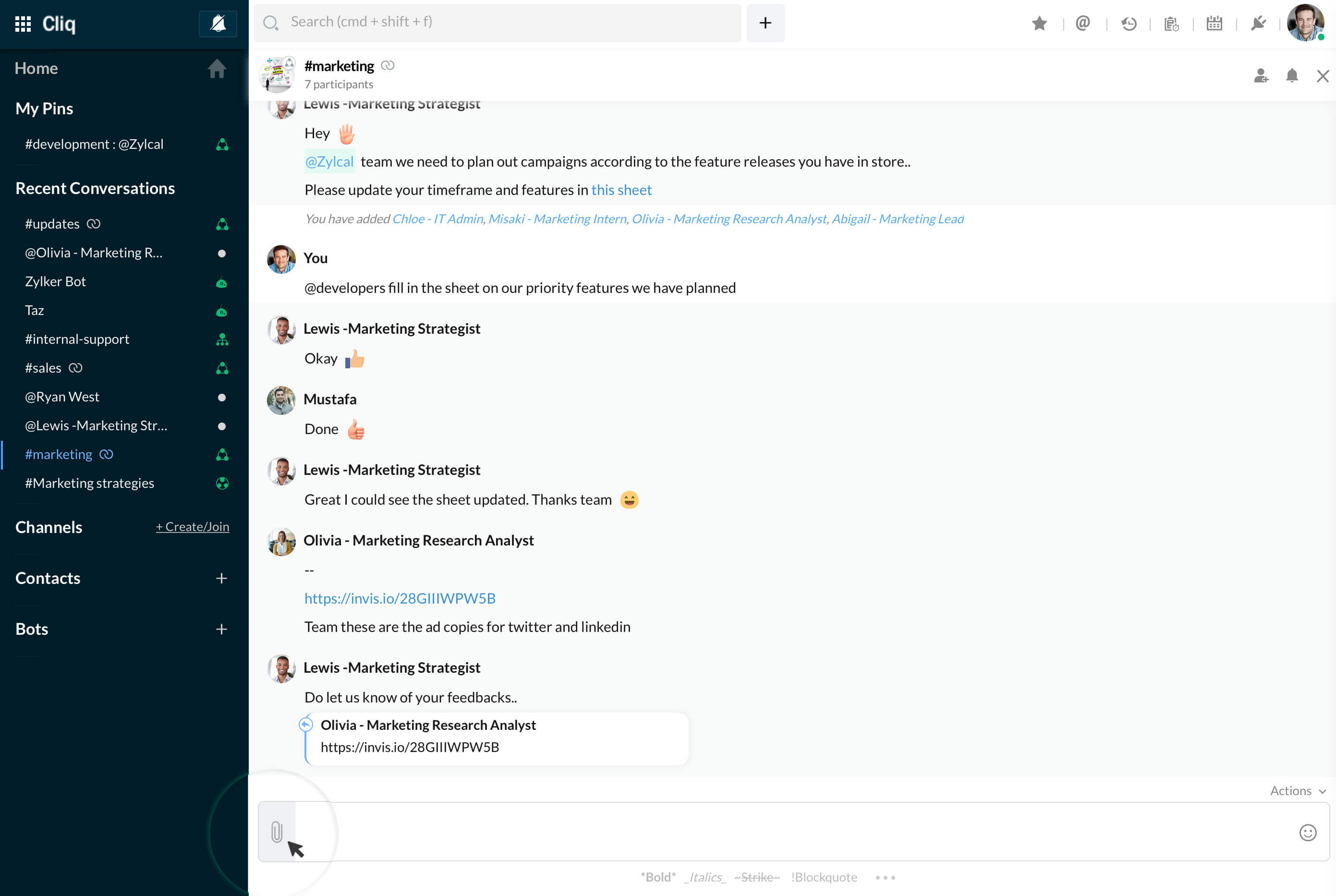 Click on the attachment icon and select your file.