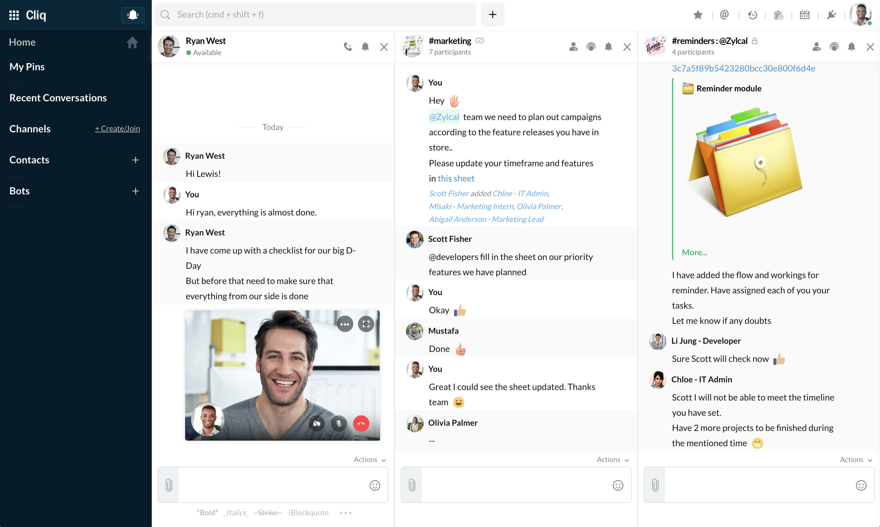 Video call screen inside chat window