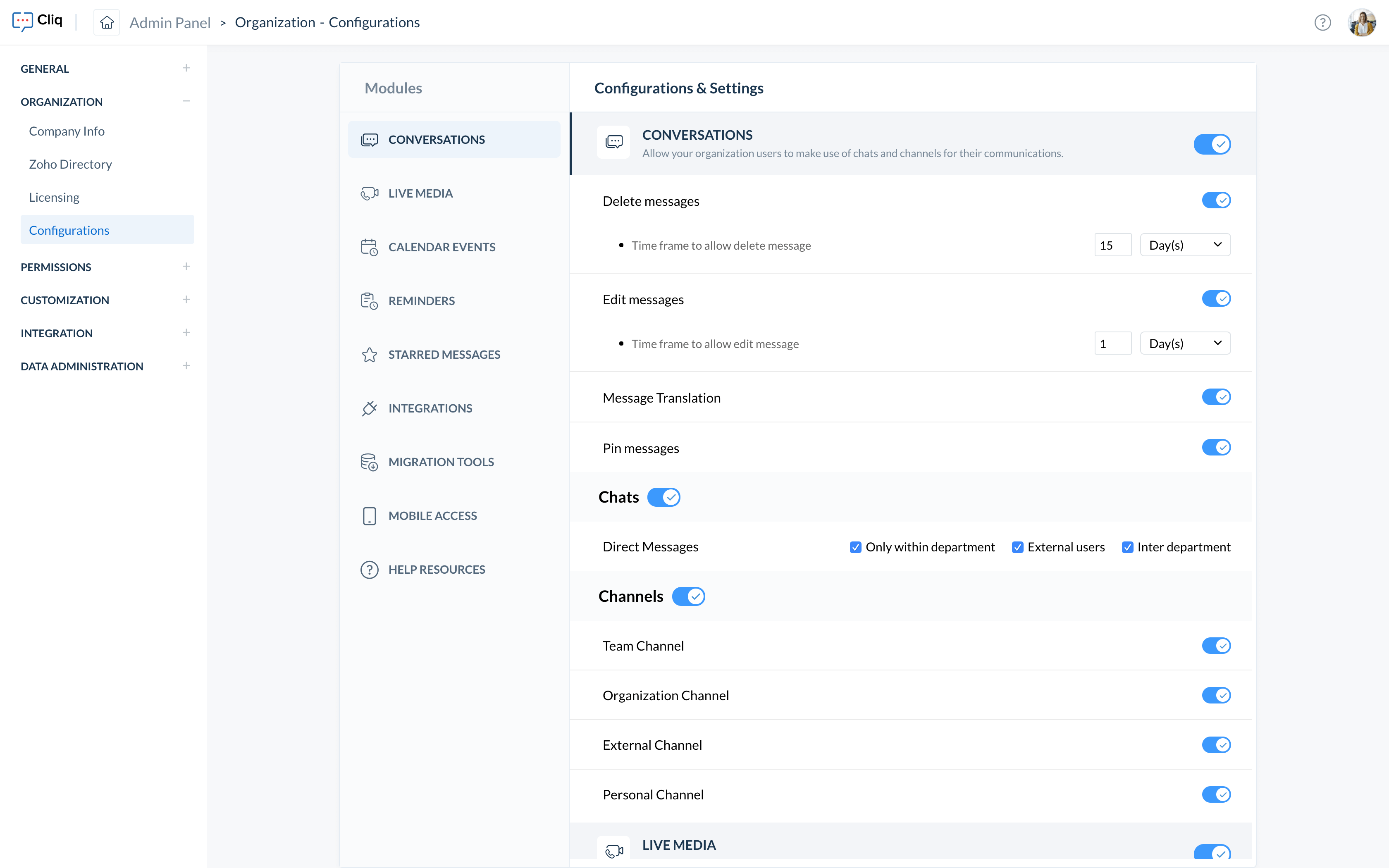 Customizing module access Cliq